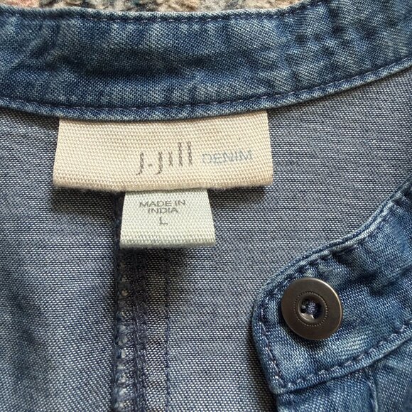 J. Jill Chambray Denim Shirt Dress Button Front Long Sleeve Casual Midi-Size L - Picture 8 of 13